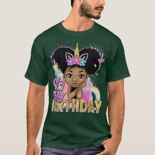 Das My Birthday Unicorn Party Theme Black Melanin T-Shirt