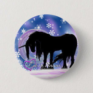 Das mystische Schwarze Einhorn (Lass es schneien) Button