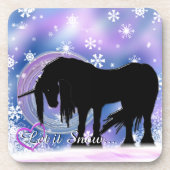 Das mystische Schwarze Einhorn (Lass es schneien) Getränkeuntersetzer (Vorderseite)