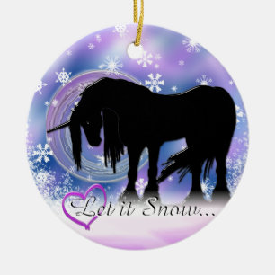Das mystische Schwarze Einhorn (Lass es schneien) Keramik Ornament