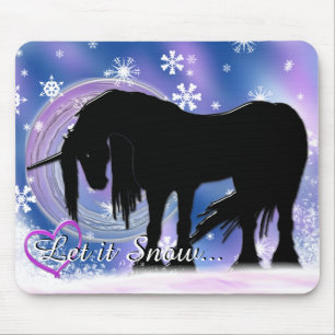 Das mystische Schwarze Einhorn (Lass es schneien) Mousepad
