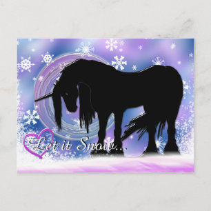Das mystische schwarze Einhorn (Schneefall) Feiertagspostkarte
