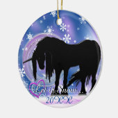 Das mystische Schwarze Einhorn w/ Jahr (Let it Sno Keramikornament (Links)