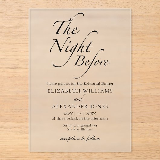 Das Nachtessen vor der modernen Script-Probe Acryleinladungen (Vorderseite)