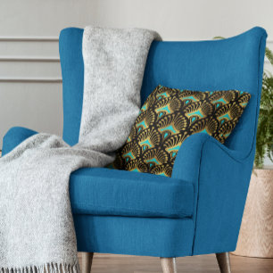 Das nahtlose Muster in Gold und Blau des Art Deco Kissen