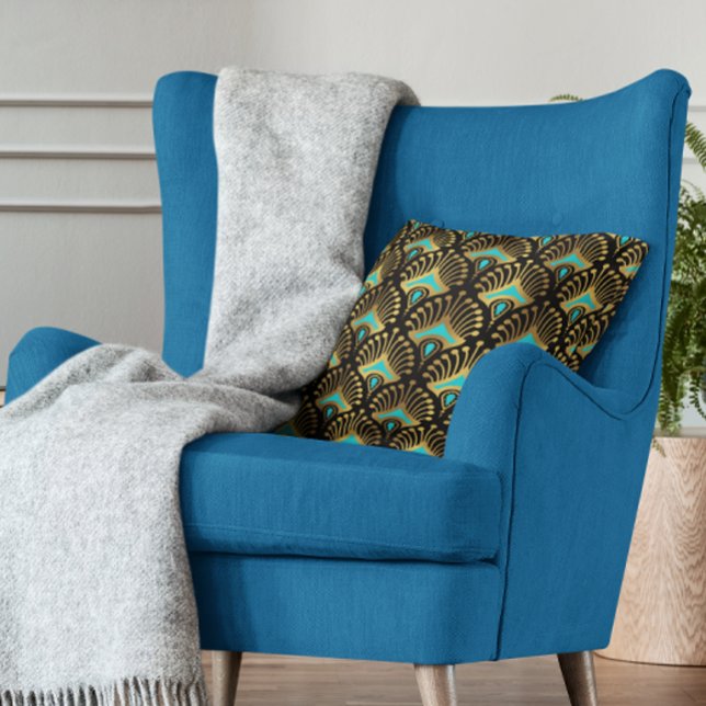 Das nahtlose Muster in Gold und Blau des Art Deco Kissen (Von Creator hochgeladen)