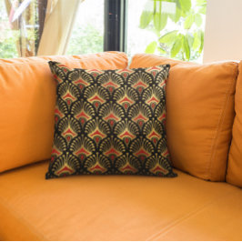 Das nahtlose Muster in Gold und Rot Art Deco Kissen