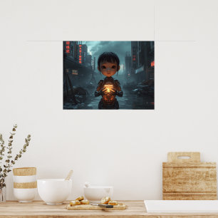 Das Neon-Flüchtlingsmädchen: Futuristischer Cyberp Poster