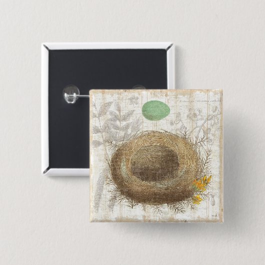 Das Nest eines Vogels mit einem grünen Ei Button (Vorne & Hinten)