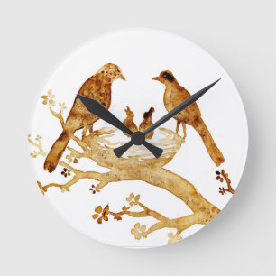 Das Nest und die Familie Runde Wanduhr