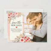 Das neue Date Chic Wedding Postponement Foto geret Ankündigungspostkarte (Vorne/Hinten)