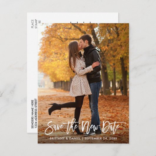 Das neue Date Modern Brush Script-Foto gerettet Postkarte (Vorne/Hinten)