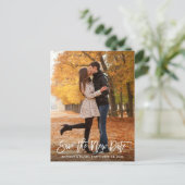 Das neue Date Modern Brush Script-Foto gerettet Postkarte (Stehend Vorderseite)