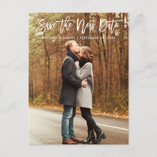 Das neue Date Modern Brush Script gerettet Postkarte (Vorderseite)