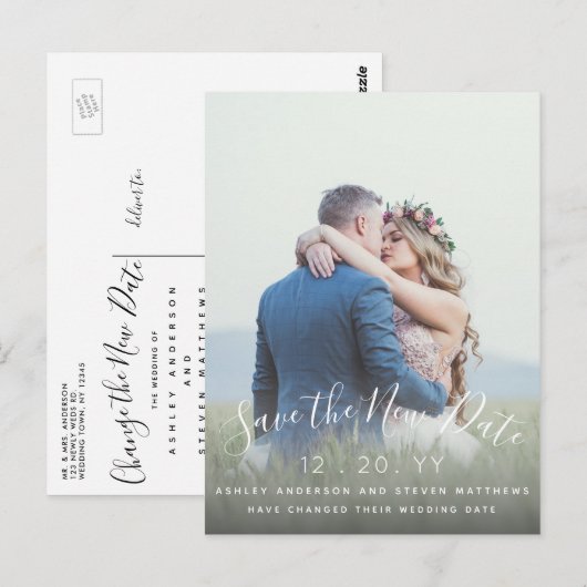Das neue Date Wedding Script-Foto wird verschoben Postkarte (Vorne/Hinten)