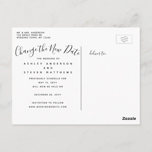 Das neue Date Wedding Script-Foto wird verschoben Postkarte (Rückseite)