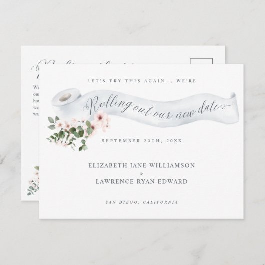 Das neue Datum der Toilettenpapier Pink Blossom he Ankündigungspostkarte (Vorne/Hinten)