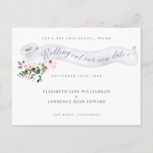 Das neue Datum der Toilettenpapier Pink Blossom he Ankündigungspostkarte (Vorderseite)