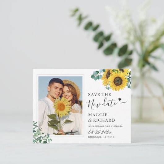 Das neue Datum des Eukalyptus-Fotos für Sonnenblum Postkarte (Stehend Vorderseite)