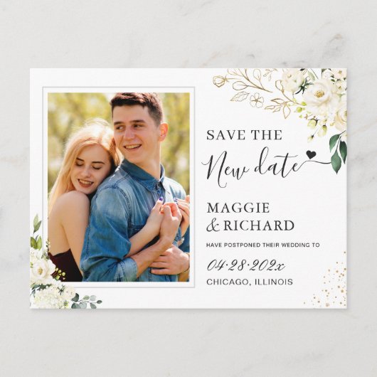 Das neue Datum Grün-Weiß-Foto gerettet Postkarte (Vorderseite)