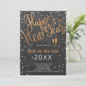 Das neue Jahr-Kupfer-Chalkboard-Party Einladung (Stehend Vorderseite)