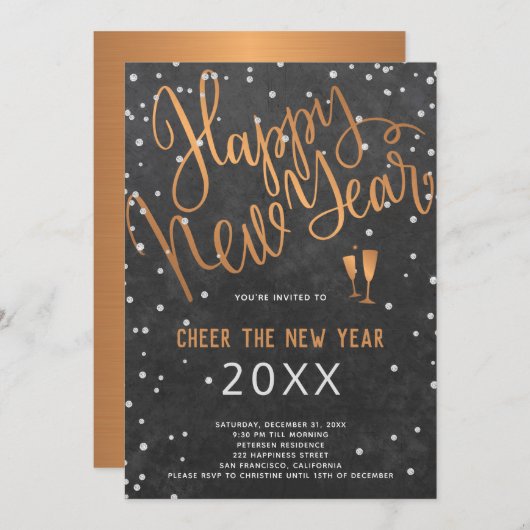 Das neue Jahr-Kupfer-Chalkboard-Party Einladung (Vorne/Hinten)