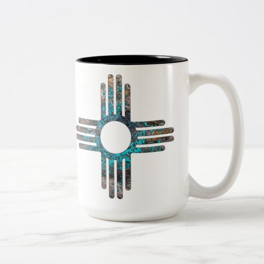 Das neue mexikanische Zia-Sun-Symbol Zweifarbige Tasse (Rechts)