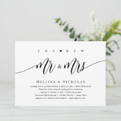 Das neue Mr. and Mrs., Modern Wedding Dinner Party Einladung (Stehend Vorderseite)