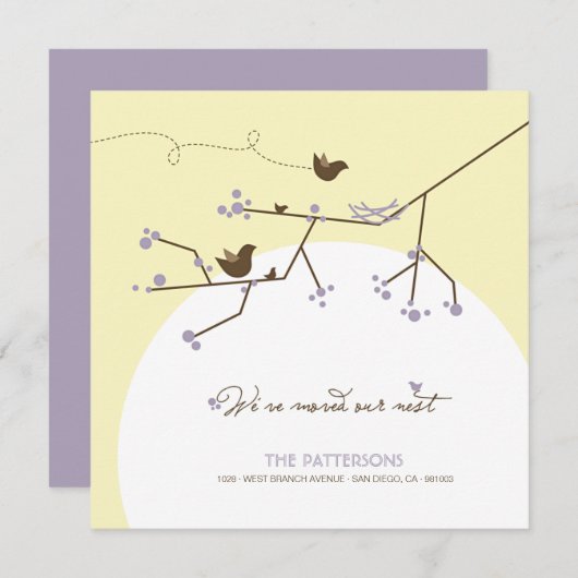 Das neue Nest der lila Vogelfamilie am Zuhause-Mov Ankündigung (Vorne/Hinten)