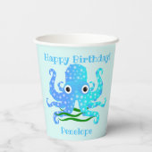 Das Niedliche blaue Oktopus-Nautikthema Pappbecher (Rückseite)