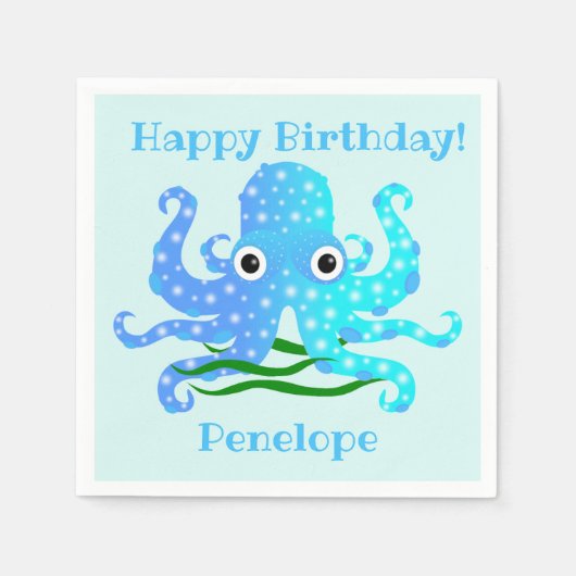Das Niedliche blaue Oktopus-Nautikthema Serviette (Vorderseite)