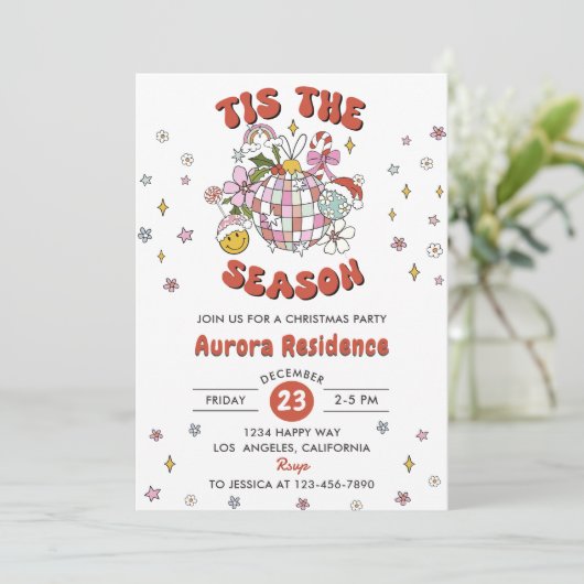 Das Niedliche Groovy Ball Party der Saison Einladung (Stehend Vorderseite)