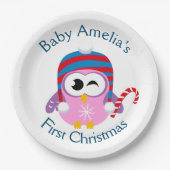Das Niedliche Pink Owl des Babys Pappteller (Vorderseite)