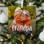 Das Niedlichste Geschenk der GRANDPA Ornament Aus Metall<br><div class="desc">Lass einem Großvater wissen, wie sehr er mit diesem geliebt wird; Niedlich Modern Custom Foto Großvater Weihnachtsschmuck. Design bietet lustige weiße Typografie, die "The Most Loved GRANDPA". Laden Sie einfach Ihr Lieblingsbild hoch und personalisieren Sie die Namen, von wem es stammt. Die Textfarbe kann mit dem Werkzeug 'Weitere Anpassung' geändert...</div>
