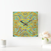 Das Nisten abstrakt stoppen rückwärts Gelb und Quadratische Wanduhr (Zuhause)