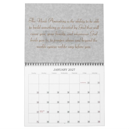 Das Noah, das Kalender salbt (Jan 2027)