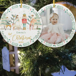 Das Nutcracker Ballet Baby 1. Weihnachtsjubiläum F Keramik Ornament<br><div class="desc">Personalisieren Sie diese schicke doppelseitige Nutcracker Weihnachtsschmuck-Foto leicht und schnell,  einfach auf den Knopf anpassen,  um den Stil und die Platzierung des Textes weiter zu ordnen und zu formatieren. Passende Artikel im Shop erhältlich! c) das Happy Cat Studio.</div>