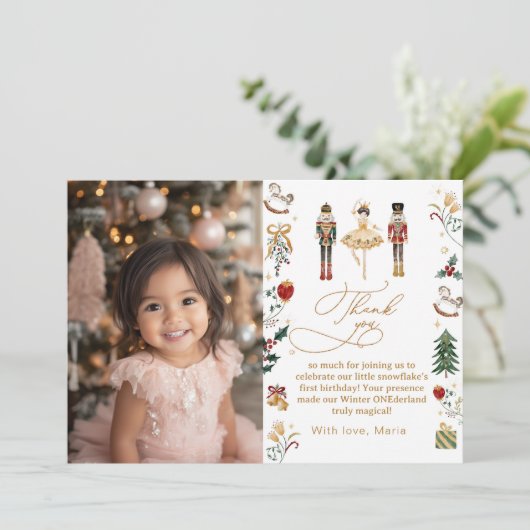 Das Nutcracker Winter Onederland Foto Vielen Dank Einladung (Stehend Vorderseite)