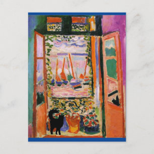 Das offene Fenster mit schwarzer Katze Parodie Postkarte