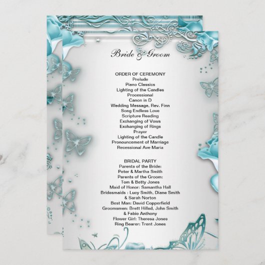 Das offizielle Hochzeitsprogramm Blau Programm (Vorne/Hinten)