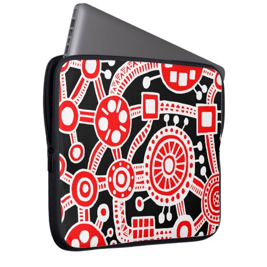 Das Ökosystem III rot und weiß auf schwarz Laptopschutzhülle (Vorne Rechts)