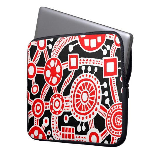 Das Ökosystem III rot und weiß auf schwarz Laptopschutzhülle (Vorderseite Links)