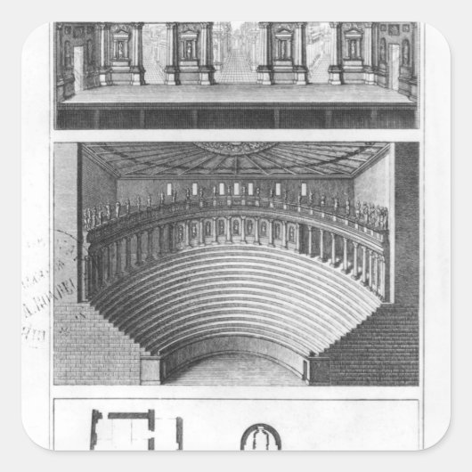 Das olympische Theater in Vicenza Quadratischer Aufkleber (Vorderseite)