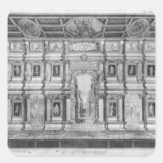 Das olympische Theater in Vicenza Quadratischer Aufkleber (Vorderseite)