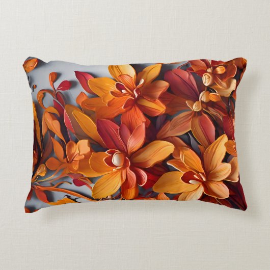 Das orange Blumenmuster-Design Dekokissen (Vorderseite)