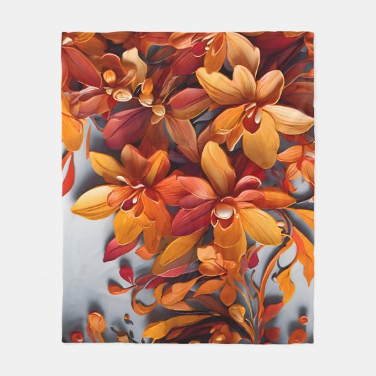 Das orange Blumenmuster-Design Fleecedecke (Vorderseite)