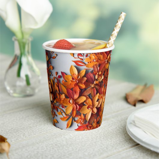 Das orange Blumenmuster-Design Pappbecher (In Situ)