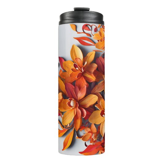 Das orange Blumenmuster-Design Thermosbecher (Vorderseite)