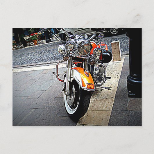 Das orangefarbene Motorrad Postkarte (Vorderseite)