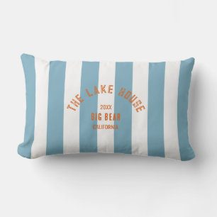 Das Orangefarbene Wappen Blue Nautical Strip Kissen Für Draußen